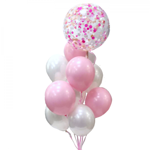Фонтан воздушных шаров «Розовые конфетти»  + свеча в торт 